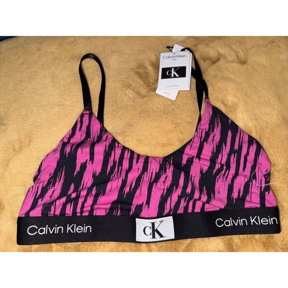 Calvin Klein Women's 1996 Unlined Bralette, Palace Pink Tiger Print, Size L, NWT - Picture 2 of 4
